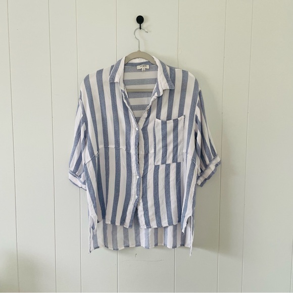 Umgee Tops - Umgee Blue and White Striped Button-Down Shirt